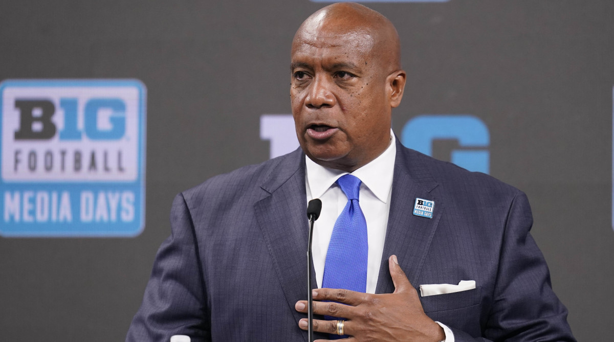 Big Ten Commissioner Kevin Warren talks to reporters during an NCAA college football news conference at the Big Ten Conference media days, at Lucas Oil Stadium, Tuesday, July 26, 2022, in Indianapolis.
